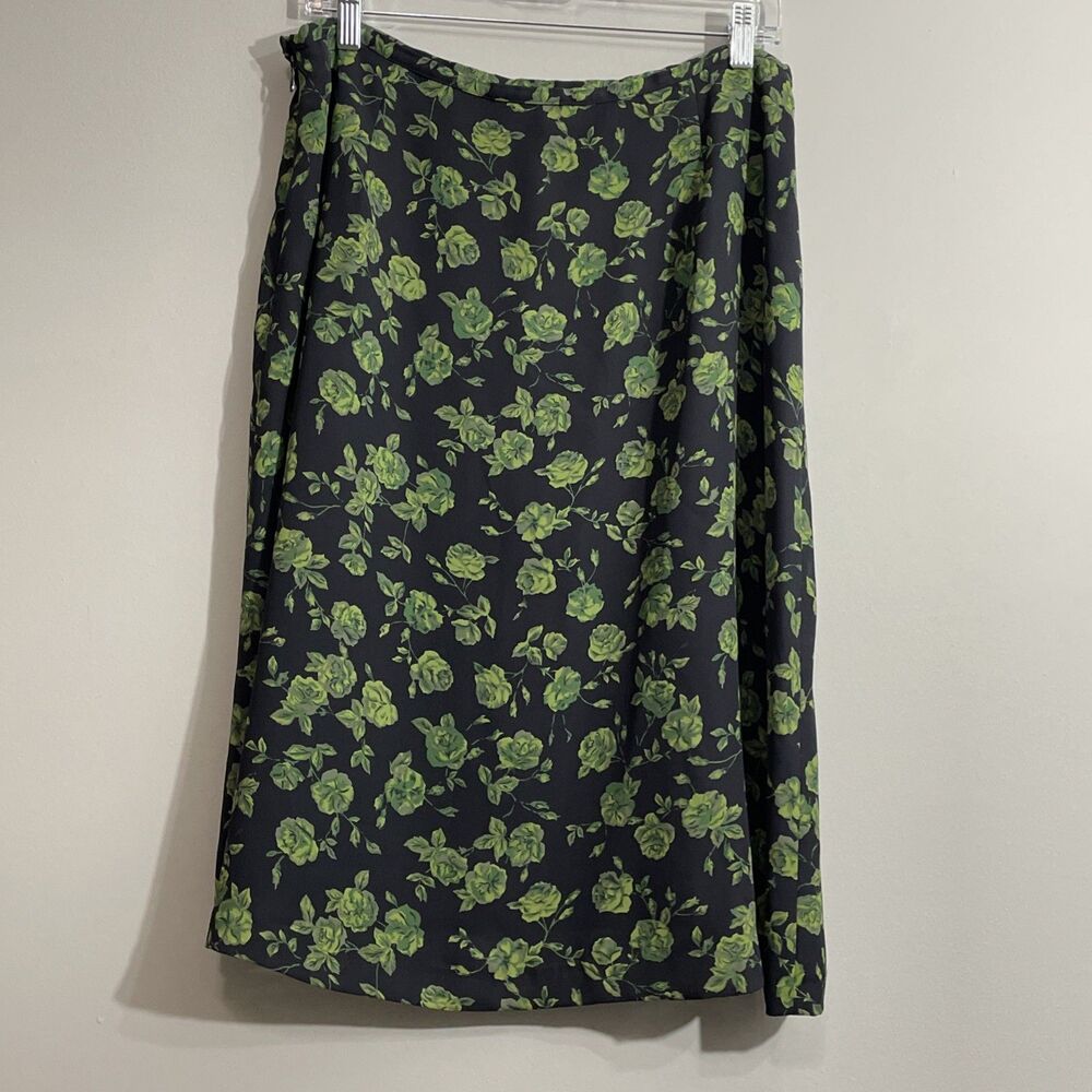 Chaus Women’s Blue Green Floral A-Line Skirt Sz 16 Lined Earthy Cottagecore